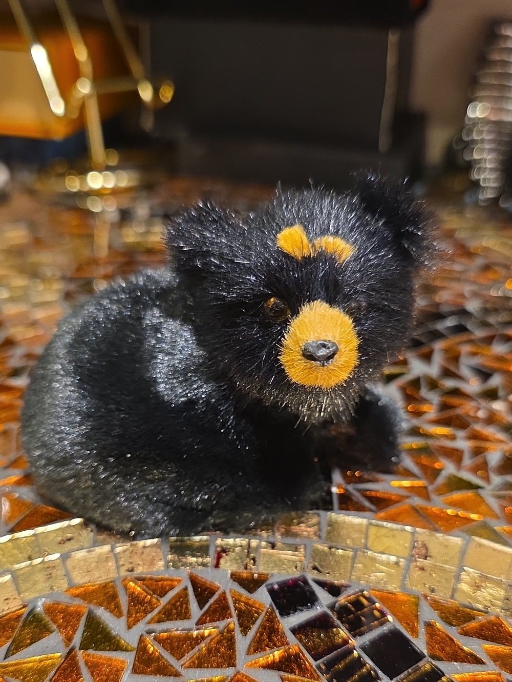 Source Unknown Black Plush Small Pet Toy with Tan Accents